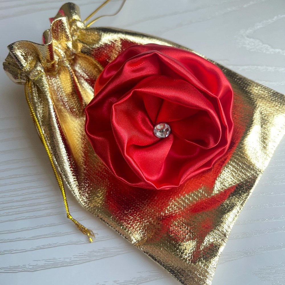 Red Satin Flower Hair Clip With Rhinestone, Satin Flowers, Hair Clips